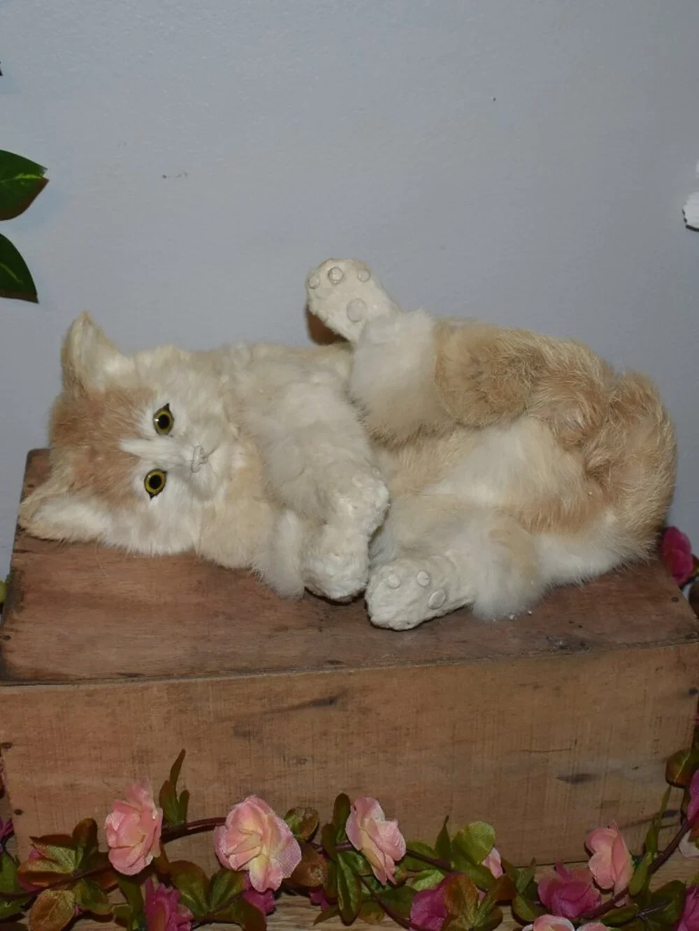 Vintage Antique Real Rabbit Fur Realistic Cat Figure Decor